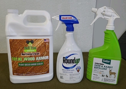 (1) Gallon Of Seal It Green, Total Wood Armor, Wood Sealant, (1) 30-Oz Bottle Of Roundup & (1] 32-Oz Bottle Of Deer & Rabbit Repellant