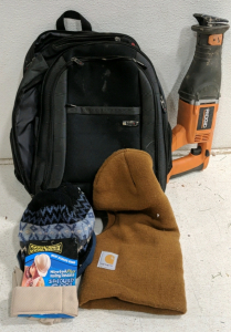 (4) Winter Gear Bundle - (1) Rigid Sawzall - No Battery (1) Solo Backpack (1) Carhartt Balaclava (1) Cooling Bandana (1) Beanie