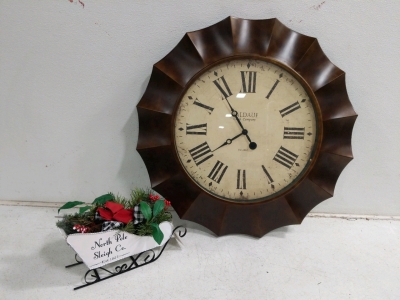 (2) Home Decor Set - (1) Large Wall Clock (1) Holiday Sleigh