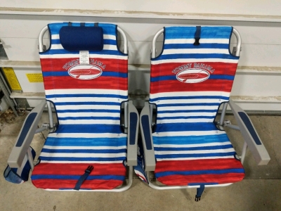 (2) Tommy Bahama Folding Backpack Chairs - (2) Strapable Recliners