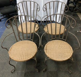 (4) Wicker Seat Iron Chairs