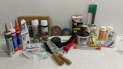 (27) Hardware and Tools Lot - (3) Adhesive Tubes (3) Spray Cans (1) Garden Trowel Set (20) Misc Items