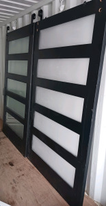 (2) Barn Door Style Doors With Rollers - Door (49inx86in) Rollers (6in) Over all 49inx90 (First Connex on Left)