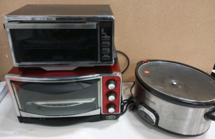 (2) Toaster Ovens (Red Oster Toaster Oven Model 6295) (1) Croc Pot Slow Cooker (R1)