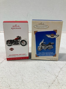 (2) Hallmark Keepsake 2003 & 2014 Harley Davidson Ornaments