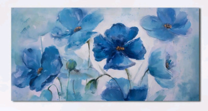 (1) Large Canvas Wall Art Blue Floral , 30" x 60"