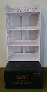 (1) 32- Roll Box Of Das Papers, Toilet Paper & (1) Wood-Plastic Board 4-Tier Carved Shoe Rack, White, 16"L x 9"W x 28"T