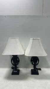 (2) Black Table Lamps with White Fabric Shades