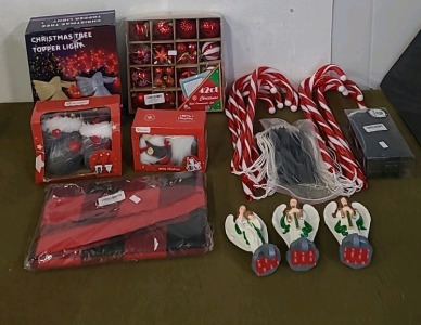 (1) Angel Christmas Tree Topper Light, Assorted Gnome Decorations, (1) Set Of Candy Cane Stake Lights & More