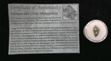 2.03 Gram Meteorite, Campo Del Cielo Argentina