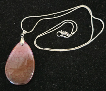 96.50ct Natural Dragon Veins Agate Teardrop Cut .925 Necklace