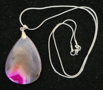 98.75ct Fire Agate Teardrop .925 Necklace