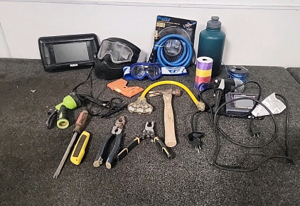 Various Items Kids Fly Goggles Large Hydro Flask Tools ,RCA Mobile TV... And More