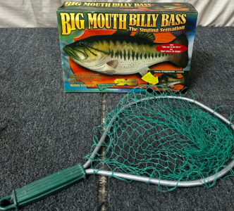 Big Mouth Steel Bass Figure, Fishing Net