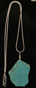 Blue Turquoise Freeform Slice .925 Necklace