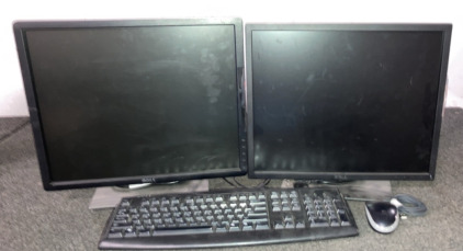 2 Dell Conputer Monitors, Keyboard, & Logitech Mouse