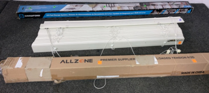 AllZone Spring Loaded Tension Rod, Crawford 8Ft Tool Storage System, & Blinds