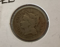 1867 Three Cent Piece Antique Coin