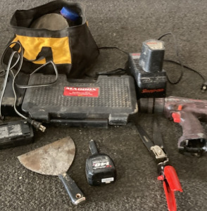 SNAP-ON CORDLESS DRILL, MADDOX STRUT SPRING COMPRESSOR SET. AND MORE.