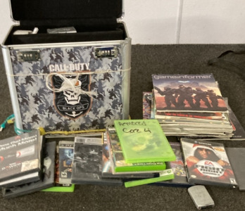 CALL OF DUTY BLACK OPS GAME BOX, VARIETY OF VINTAGE GAMES. SATCO OF GAME INFORMER MAGAZINES.