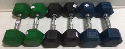 (2) 10 Lbs Dumbbells (2) 12 Lbs Dumbbells (2) 14 Lbs Dumbbells