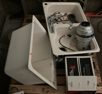 (1) 33&rdquo;x22&rdquo; Double Cast Iron Sink (1) Single Utility Sink & More