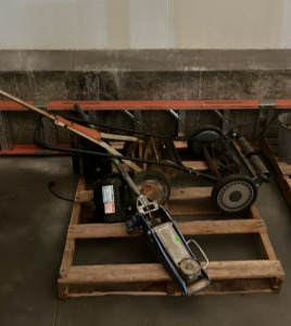 (2) Push Lawn Mowers (1) Pittsburgh Car Pump Jack (1) Century AC Moter & More (2nd Room)