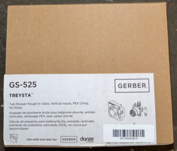 Gerber Treysta Tub-Shower Rough-In Valve, Vertical Inputs, PEX Crimp, No Stops