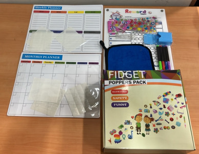 (1) Weekly Planner (1) Monthly Planner (1) Childrens Reward Calendar & An Amazon Returns Box (Salmon)
