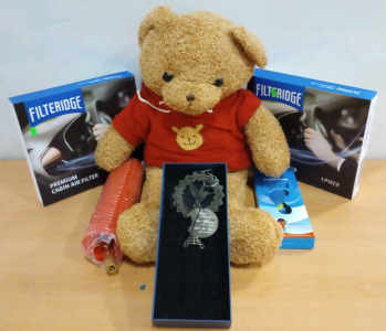 (1) Teddy Bear (1) Retirement Wind Chime (1) 25' Red Air Hose & Much More (Salmon)