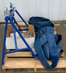 An Assortment of Mason Jars (2) Est. 20 Ft SF-10 3" Hose (1) WestWard Pipe and Roller Stand
