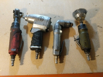 4) Pneumatic Tools Lot - (1) Air Ratchet (1) Impact Wrench (1) Right Angle Drill (1) Die Grinder
