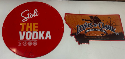 Lewis And Clark Brew Metal Sign, Stoli The Vodka Metal Sign