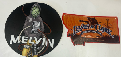 Lewis And Clark Brewing Company Metal Sign, Melvin Brewing Company Metal Sign