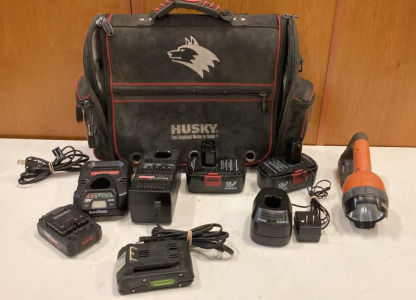 Husky Tool Bag, Craftsman Chargers, Various Batteries & More