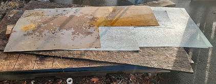 8 full sheets of 3/4" OSB... and Sheet metal..