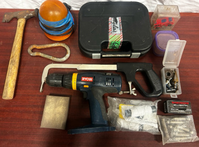 Hand Gun Lock Box, Drill And Assorted Hardware