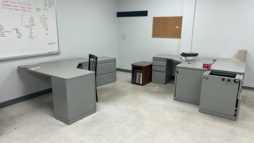 Desks, Chair, Filing Cabinet