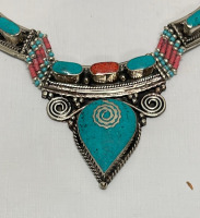 Blue Turquoise & Red Coral Gemstone Necklace, And Turquoise Ring Size 7-1/2 - 2