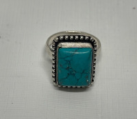 Blue Turquoise & Red Coral Gemstone Necklace, And Turquoise Ring Size 7-1/2 - 4