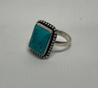 Blue Turquoise & Red Coral Gemstone Necklace, And Turquoise Ring Size 7-1/2 - 5