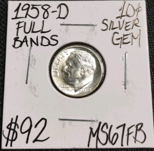 1958-D MS67FB Full Bands Gem Silver Dime Coin