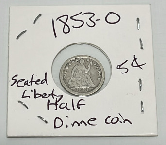 1853-0 5 Cent Seated Liberty Coin (Carded)