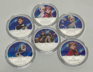 (6) Disney &ldquo;Frozen&rdquo; Silver Plated Collectible Coins