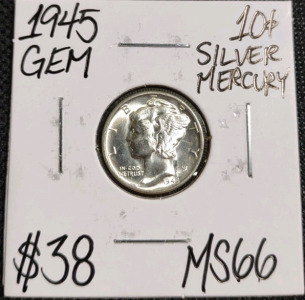 1945 MS66 Gem Mercury Silver Mint State Dime Coin