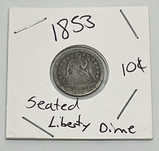 (1) 1853 10-Cent Seated Liberty Coin In Protective Case