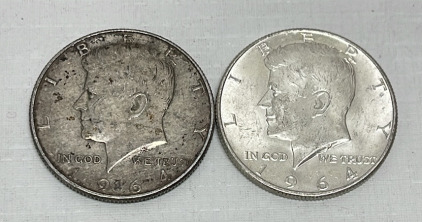 (2) 1964 Kennedy Silver Half Dollars