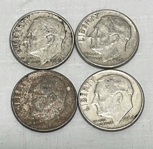 (4) Roosevelt Silver Dimes Dated 1962-1964