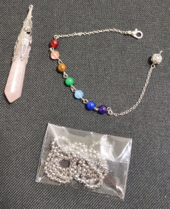(1) 7-Level Chakra Pendulum Bracelet & (1) Rose Quarts Crystal Pendulum Necklace