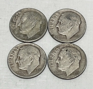 (4) Roosevelt Silver Dimes Dated 1947-1960